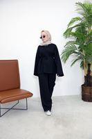 Yırtmaçlı İki İplik Pantolonlu Takım-Siyah