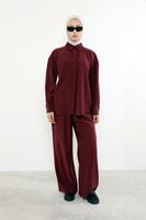 Arka Fermuar Detay Pantolonlu Takım-Bordo