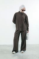 Arka Fermuar Detay Pantolonlu Takım-Kahve