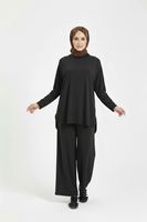 Ön Parçalı Pantolonlu Pike Takım-Siyah