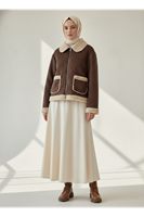 Metal Fermuar Detaylı Üstten Cepli  Kaban-Kahve