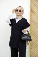 Yan Bağlamalı Yelekli DabılTakım-Siyah