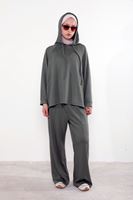 Kapşon Detay Pantolonlu Takım-Haki