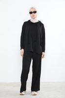 Kapşon Detay Pantolonlu Takım-Siyah