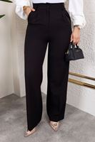 Bel Lastik Düz Paça Büyük Beden Pantolon-Siyah