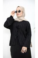 Pileli Ön İki Bağlamalı Tunik-Siyah