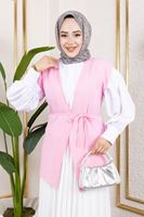 Tek Düğme Keten Yelek-Taş