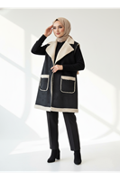 Deri Düğme Aksesuarlı Uzun Yelek-Siyah