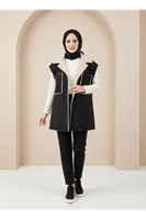 Kürklü Süet Üstten Çift Cepli Yelek-Siyah