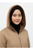 Kapşonlu Metal Fermuarlı Ceket-Bej