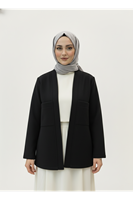 Üstten Çift Cep Kaşe Ceket-Siyah