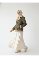 Kruvaze Metal  Fermuarlı Ceket-Haki