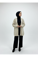 Triko Efektli Sim Detaylı Hırka-Bej