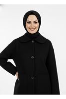 Üstten Çift Cepli Kaşe Kaban-Siyah