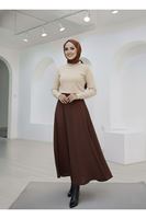 Çıma Detaylı Parçalı Etek-Kahve