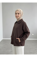 Fermuarlı Cepli Panço-Kahve