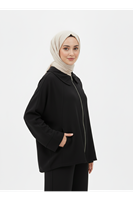 Fermuarlı Cepli Panço-Siyah