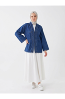 Cep Detaylı Sıra Dikişli Kot Ceket-Lacivert