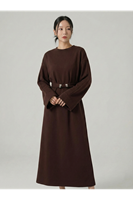 Bel Bağlamalı Elbise-Kahve