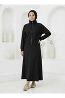 Fermuar Detay Etekli Takım-Siyah