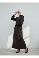 Beli Stoper Tünelli Elbise-Kahve