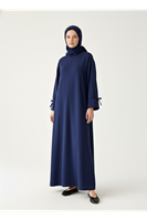 Kol Biye Detay Elbise-Lacivert