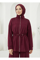 Beli Tünelli Pantolonlu Takım-Bordo