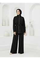 Beli Tünelli Pantolonlu Takım-Siyah