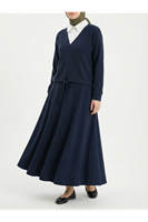 Beyaz Yaka Detaylı Örme Triko Takım-Lacivert