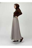 Kelebek Detaylı Etek-Vizon