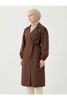 Düğmeli Kruveze Uzun Trenç-Kahve