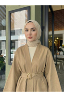 Geniş Manşet Kuşak Detay Ceket-Karamel