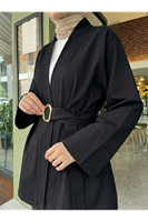 Geniş Manşet Kuşak Detay Ceket-Siyah