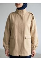 Apoletli Cep Kapaklı Ceket-Karamel