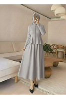 Fermuar Detay Ön Parçalı Takım-Gri