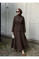 Çapraz Düğmeli Etekli Takım-Kahve