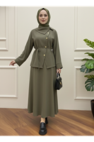 Çapraz Düğmeli Etekli Takım-Haki