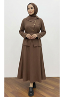 Çapraz Düğmeli Etekli Takım-Kahve