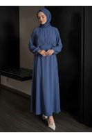 Bağlamalı İkili Elbise-İndigo