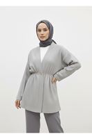 Düğme Detay Hırka-Gri