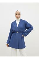 Düğme Detay Hırka-İndigo