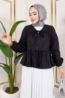 Ara Biyeli Ön Bağlamalı Tunik-Siyah