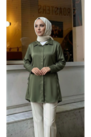 Yan Bağlamalı Saten Tunik-Haki
