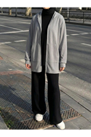 Kapşonlu Fermuar Detay Hırka-Gri