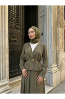 Ceket Düğme Detay Etekli Takım-Haki