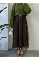 Flok Baskı Etek-Kahve