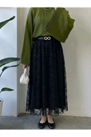 Flok Baskı Etek-Siyah