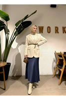 Fermuar Detay Saten Etek-Lacivert