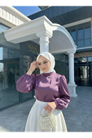 Kadın Gül Kurusu Arka Fermuar Detay Saten Tsettür Bluz Tunik 