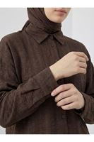 Geniş Raporlu Jakar Keten Tunik-Kahve